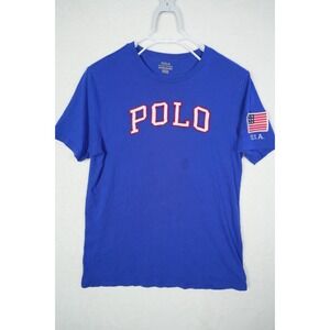 Polo Ralph Lauren T-shirt XL Blue Polo‎ U.S.A. Embroidered Spellout T-shirt